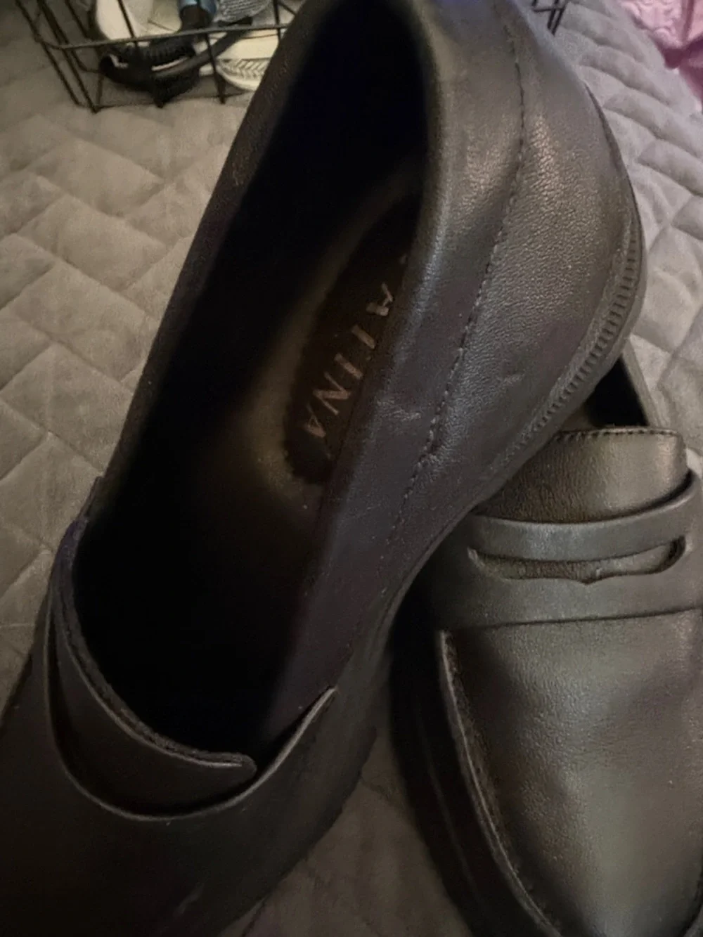 Patina Black Leather Penny Loafers for Women - Picture 2 of 5